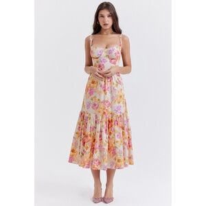 NEW House of CB Elia Dress Ivory + Large Flower Print Large+ (XL)